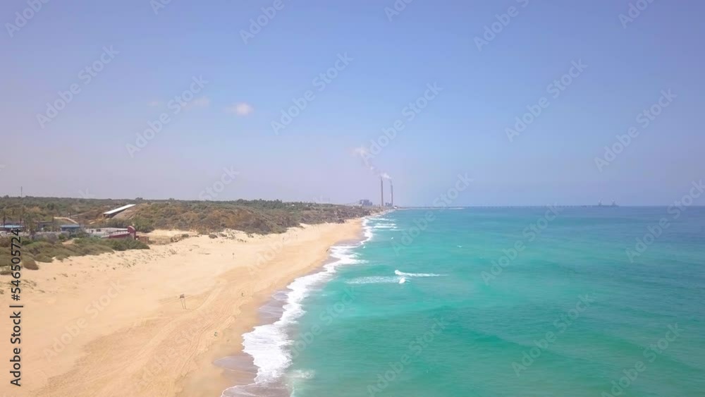 Sunny Summer Aerial in Israel, Ashkelon Beach - Dolly Out Sunny Summer Aerial in Israel, Ashkelon Beach - Dolly Out