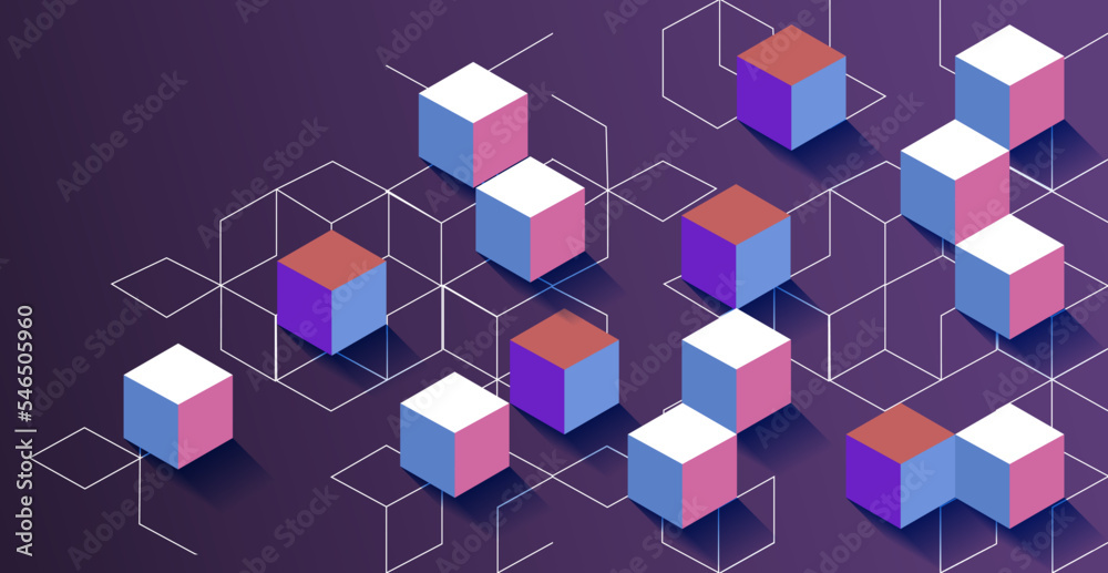 3D Abstract background with cubes. Volumetric abstract background, connection from geometric cubes. Science and technology. Internet communications. 3D Abstract background with cubes. Volumetric abstract background, connection from geometric cubes. Science and technology. Internet communications.