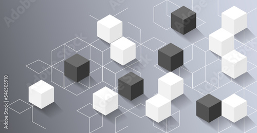 3D Abstract background with cubes. Volumetric abstract background, connection from geometric cubes. Science and technology. Internet communications.