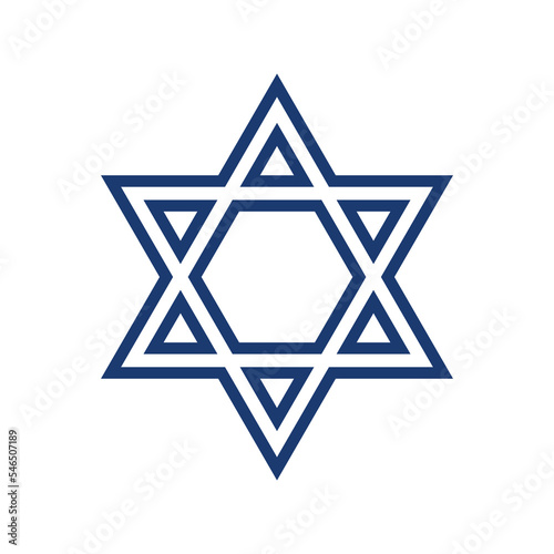 Jewish star of David with crossed and merge lines vector illustration with editable stroke