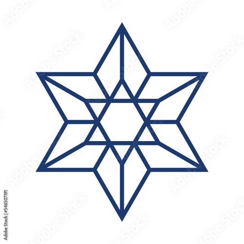 Jewish star of David inside another diamond-shaped Hebrew star Magen David in outline style vector illustration with editable stroke