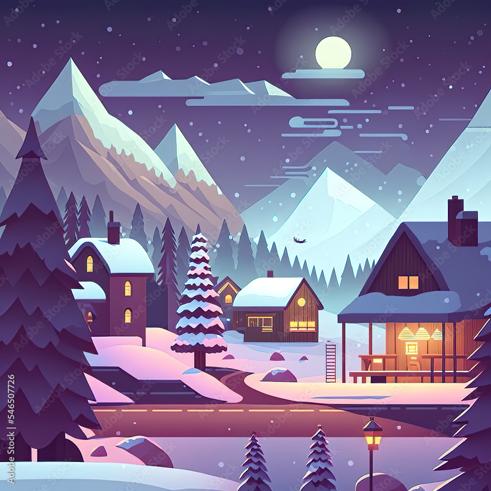 winter christmas vector art landscape cartoon illustration background
