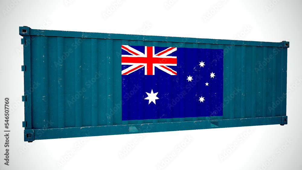Isolated 3d rendering shipping sea cargo container textured with National flag of Australia Isolated 3d rendering shipping sea cargo container textured with National flag of Australia
