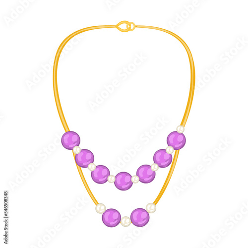 gold necklace with stones jewelry vector illustration. Gold, silver, pearl jewellery. Stone or diamond rings, earrings, pendants, bracelets for women