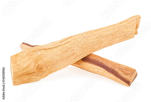 Two sticks of Palo Santo tree isolated on a white background. Organic holy tree incense from Latin America.