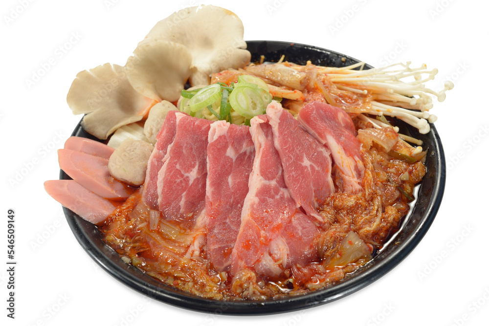 Close-up shot of Korean food for restaurant, pancakes, grilled shrimp with spicy sauce, mixed pieces, seafood udon noodles, shot on white background, photographed Korean food Close-up shot of Korean food for restaurant, pancakes, grilled shrimp with spicy sauce, mixed pieces, seafood udon noodles, shot on white background, photographed Korean food