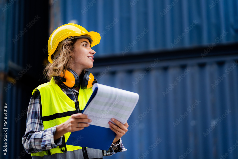 Security inspection concept in port warehouse. Transport, import ...