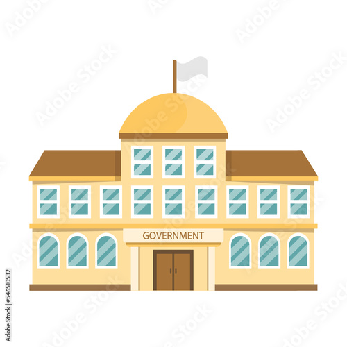 large residence City, town hall cartoon vector illustration. Exterior of museum, hospital, police station, post office, government, bank, school, theatre, university