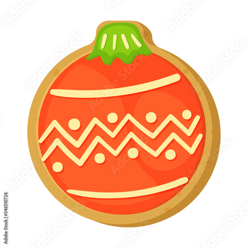 Homemade gingerbread Christmas tree toy, New Year ball from shortcrust pastry, cookie vector illustration. Biscuits of different shape isolated