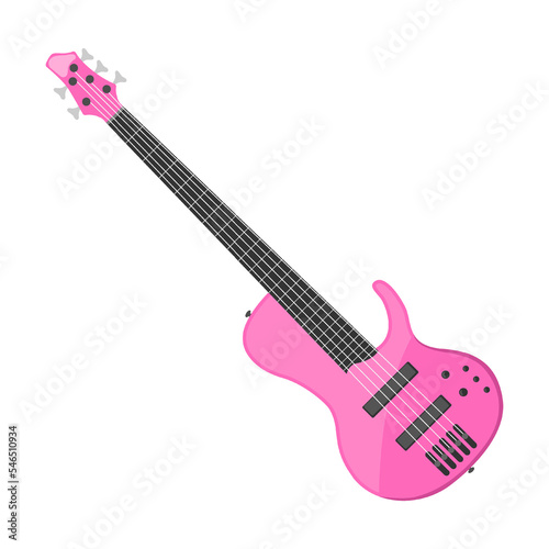 pink trendy electric guitar cartoon vector illustration. Colorful musical instrument for entertainment or rock band on white background