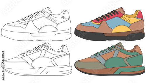 Set off Sneaker shoe . Concept. Flat design. Vector illustration. Sneakers in flat style.