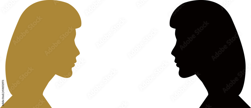Two human faces silhouette. Side view. Mental disorder. Template for flyer or poster. Copy space.