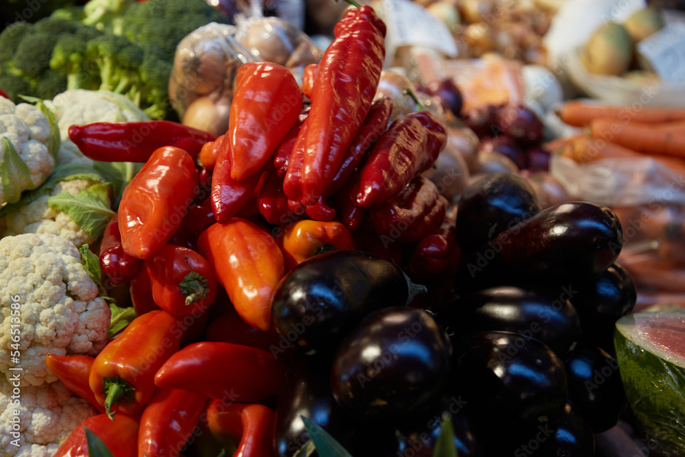 Fresh coulorful organic vegetables on a farm market, selective focus Fresh coulorful organic vegetables on a farm market, selective focus