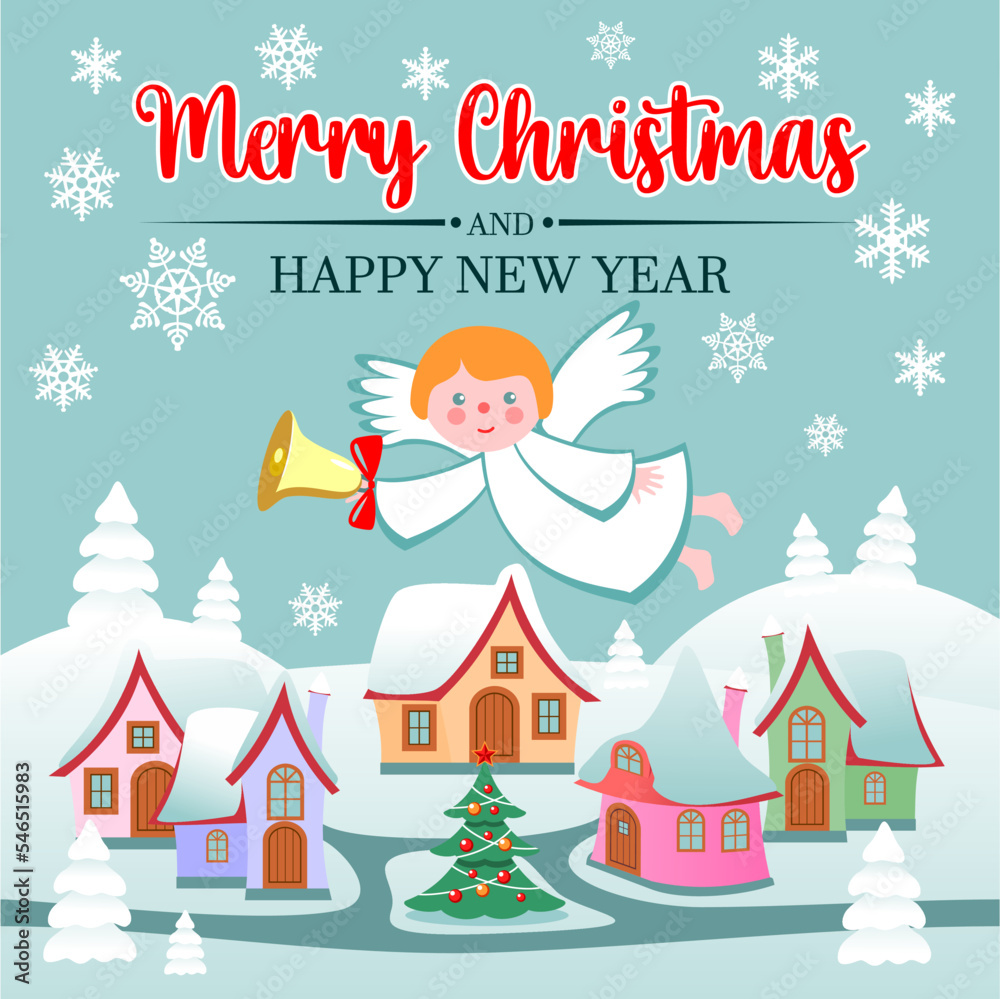 Christmas and New Year greeting card with an angel