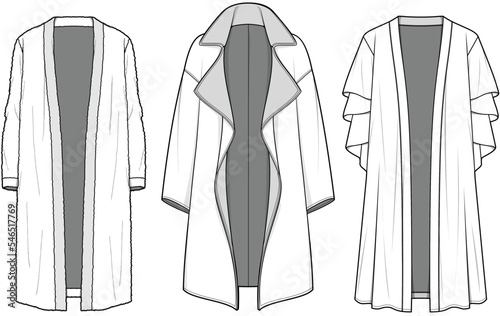Women Long Sleeve Overcoat Cardigan Sets Fashion Illustration, Vector, CAD, Technical Drawing, Flat Drawing, Template, Mockup	