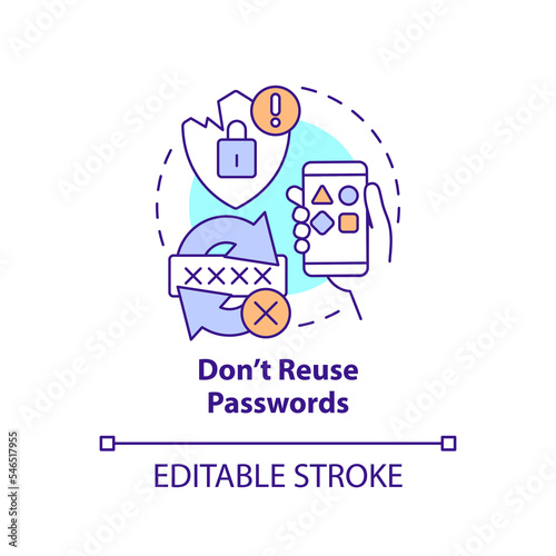 Do not reuse passwords concept icon. Unsafety login data. Prevent leaked information abstract idea thin line illustration. Isolated outline drawing. Editable stroke. Arial, Myriad Pro-Bold fonts used