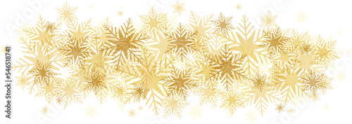 Gold banner composed of overlapping snowfakes on transparent background