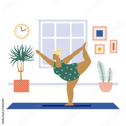 Body Positive Woman Doing Yoga at Home