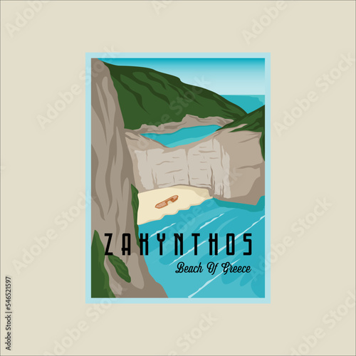 zakynthos beach poster vector illustration template graphic design. greece island banner for travel or tourism business