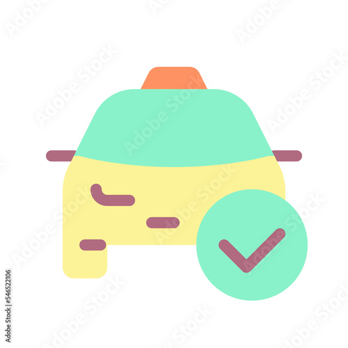 Approved taxi order flat color ui icon. Car arriving notification. Digital service. Simple filled element for mobile app. Colorful solid pictogram. Vector isolated RGB illustration