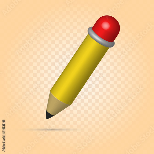 Pencil cute realistic, 3d pencil doodle, clip art pencil vector.