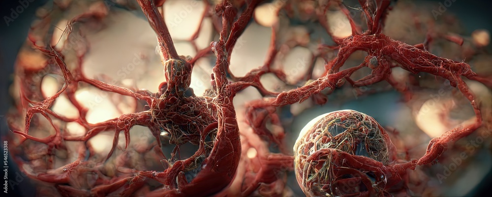 Microscope image of human or alien cells, inside human body, creation ...