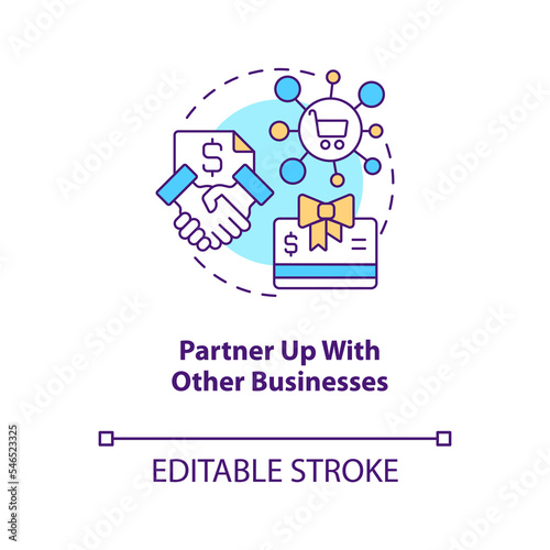 Partner up with other businesses concept icon. Attract more customers tip abstract idea thin line illustration. Isolated outline drawing. Editable stroke. Arial, Myriad Pro-Bold fonts used