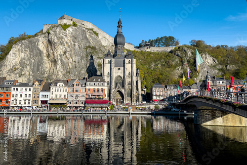 View of the historic town of Dinant with scenic River Meuse in Belgium