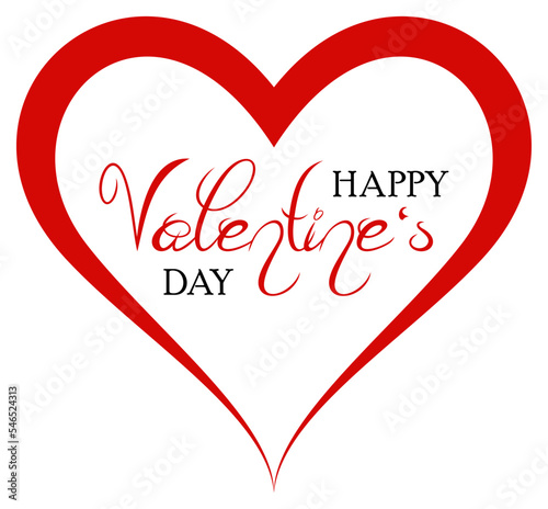 Happy Valentines Day kalligrafischer Gruß Vektor mit roten Herz. Weißer Hintergrund.
Für Hintergründe, Kalender, Einladungen, Grußkarten etc.