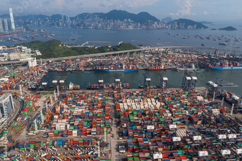Top view of Hong Kong cargo terminal port photo