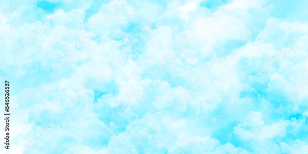 Blue sky with white clouds background. Romantic sky. Abstract nature background of romantic summer blue sky with fluffy clouds. Beautiful puffy clouds in bright blue sky in day sunlight.><