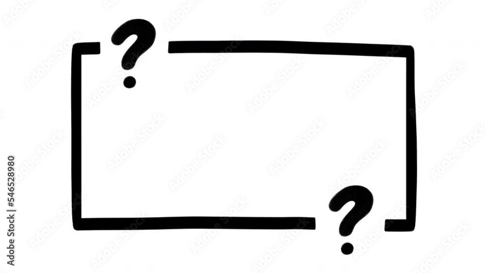 Doodle frame with question marks, hand drawn animation on a white background