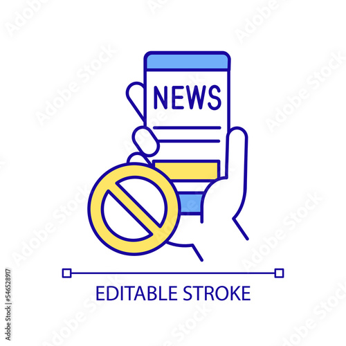 Stop reading news online RGB color icon. Information overload. Media consumption. Reduce infoxication. Isolated vector illustration. Simple filled line drawing. Editable stroke. Arial font used