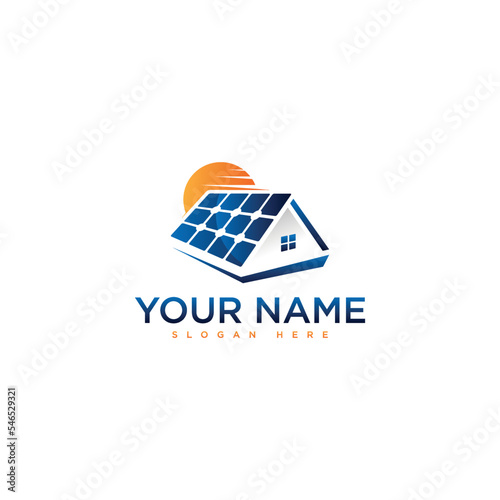 Solar home logo with abstract roof solar pannel