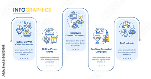 Get new clients for business tips rectangle infographic template. Data visualization with 5 steps. Editable timeline info chart. Workflow layout with line icons. Lato-Bold, Regular fonts used