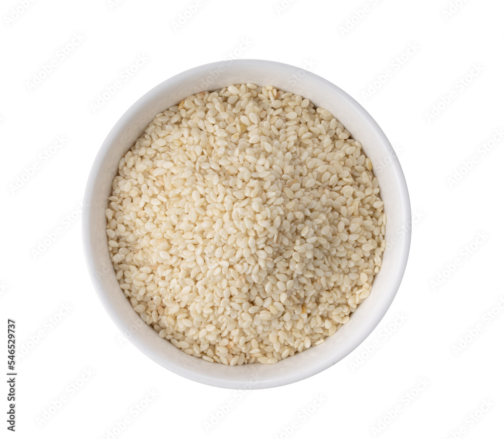 Sesame seeds in white bowl isolated on transparent png Sesame seeds in white bowl isolated on transparent png