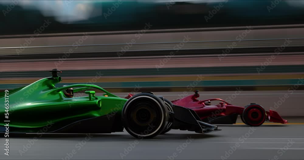 Two High-Speed Racing Cars Driving on Winding Night Race Track to the ...