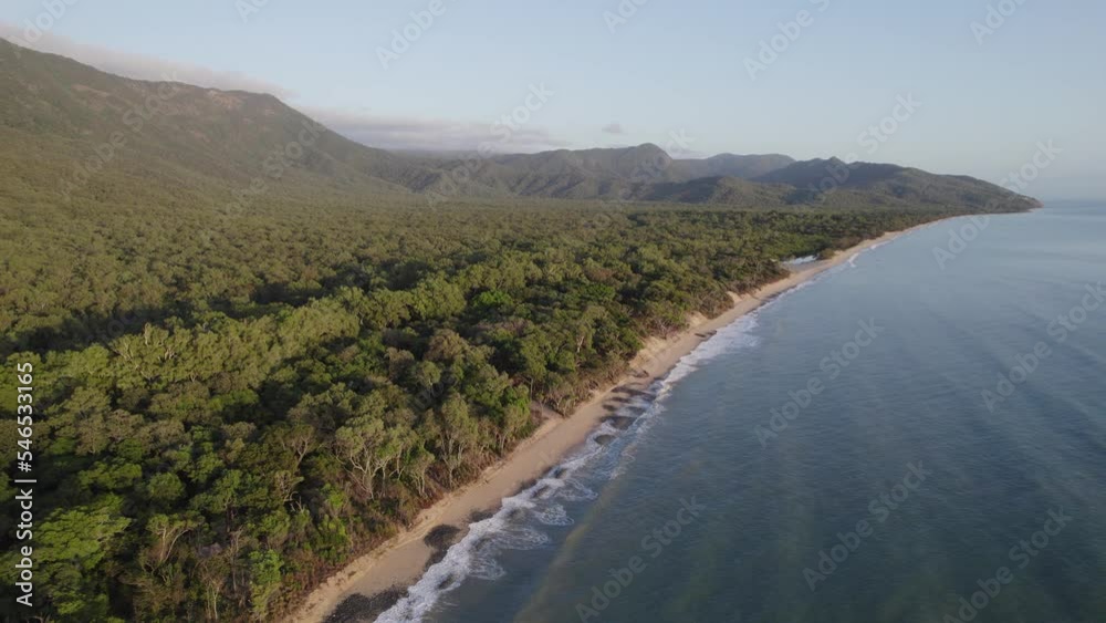 Panoramic Reveal Of Rex Lookout From Wangetti Beach In North Queensland, Australia. aerial pan right Panoramic Reveal Of Rex Lookout From Wangetti Beach In North Queensland, Australia. aerial pan right