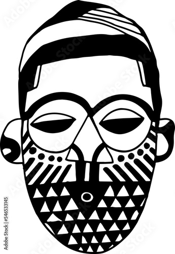 African tribal ritual mask. Doodle black and white outline simple art. Line art sketch. Vector artwork
