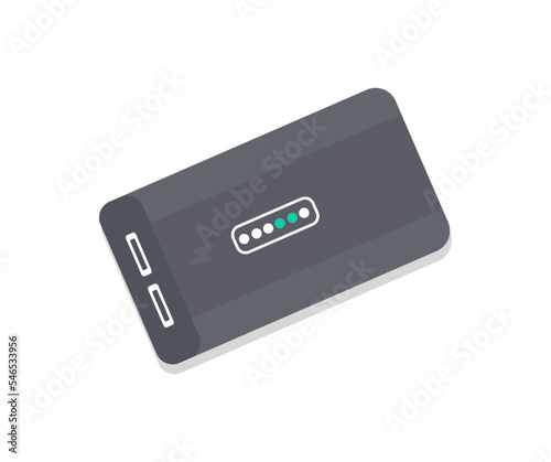 Portbale Power bank. A power bank device with a mobile phone charging logo design. External battery for mobile devices with copy space vector design and illustration.

