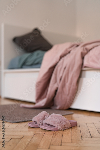 fluffy sleepers near spread out bed