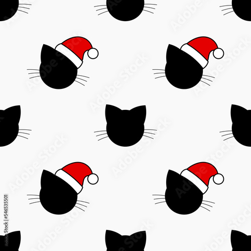 Cute cat in Santa hat Christmas funny pattern.