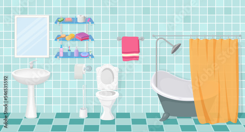 Bathroom and toilet .Modern bathroom interior.Bathroom,sink,toiletries and toilet bowl.Vector illustration.
