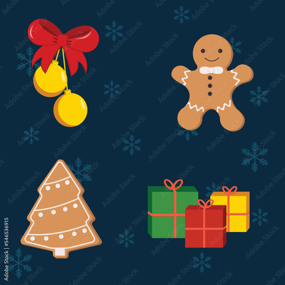 Christmas toys and balls. Different shapes new year decorations Christmas toys and balls. Different shapes new year decorations