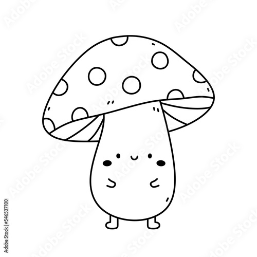 Cute smiling mushroom isolated on white background. Vector hand-drawn illustration in doodle style. Kawaii character. Perfect for cards, decorations, logo and various designs.