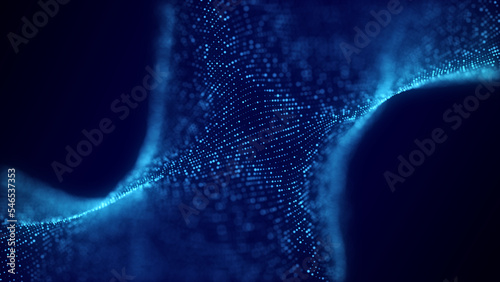 Music wave of particles. Big data visualization. Abstract blue background with a dynamic wave. 3d rendering.