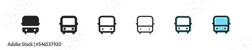 Tram set icon. Public transport, koliya, minibus, truck, passenger transport, traffic rules, viewing angle. Movement concept. Vector line icon on white background