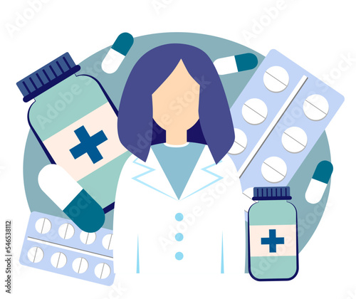 The pharmacist sells pills, mixtures and other medicines