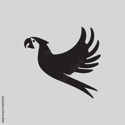 Modern parrot logo. Minimal clean icon for company. Isolated bird template concept. Exotic logotype. Simple geometric mascot. Beautiful bird with wings. Minimalism shape. Vector illustration.