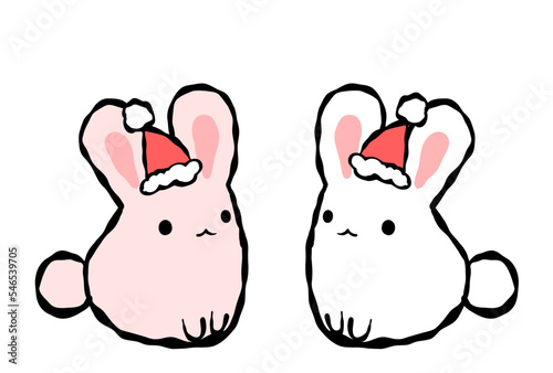 サンタの帽子をかぶったもちふわうさぎセット